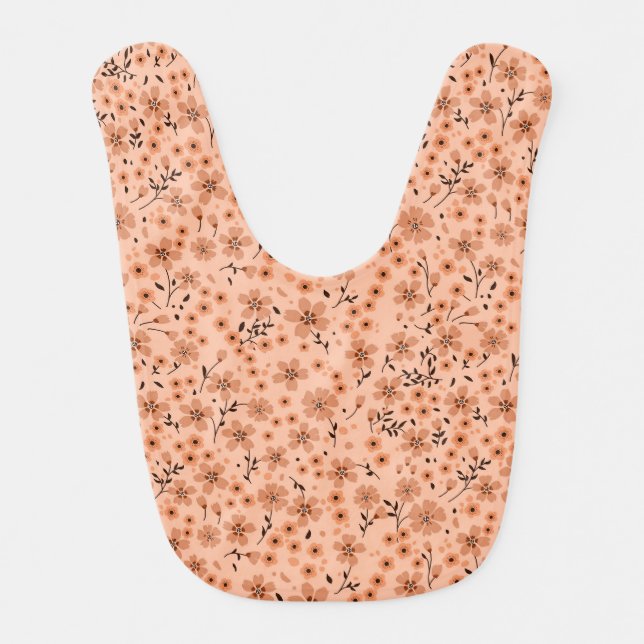 Tiny cute pink red brown cream pattern baby bib (Front)