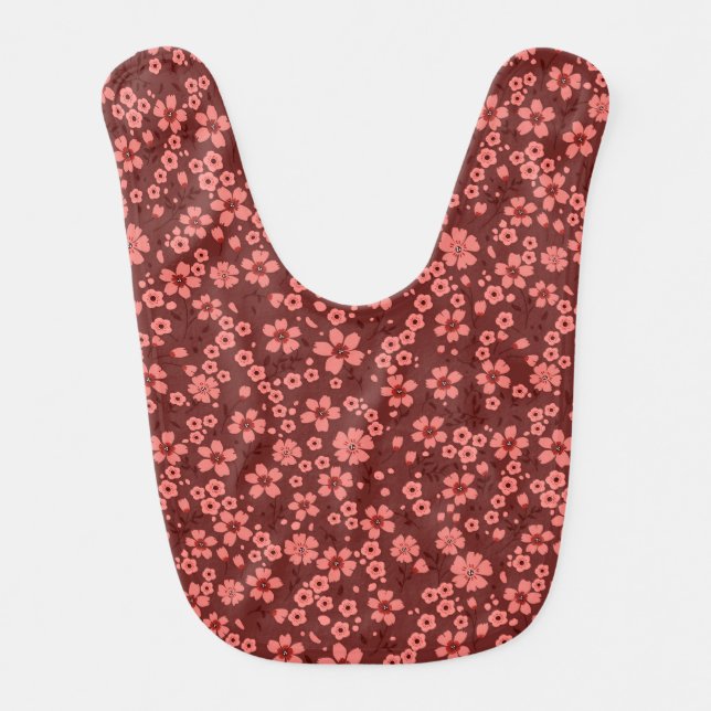 Tiny cute red magenta cream floral pattern baby bib (Front)