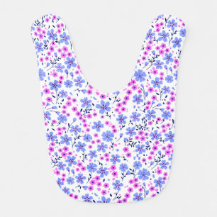 Tiny cute white blue pink floral pattern baby bib