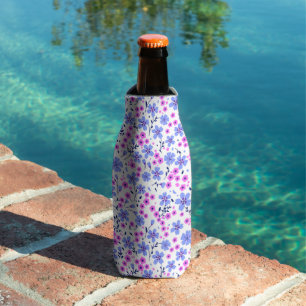 Tiny cute white blue pink floral pattern bottle cooler