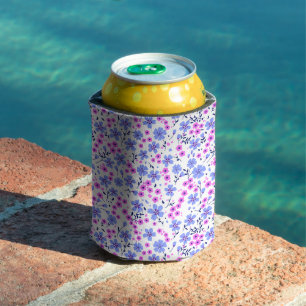 Tiny cute white blue pink floral pattern can cooler