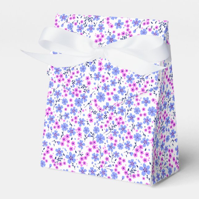 Tiny cute white blue pink floral pattern favor boxes (Front Side)