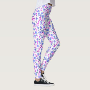 Tiny cute white blue pink floral pattern leggings