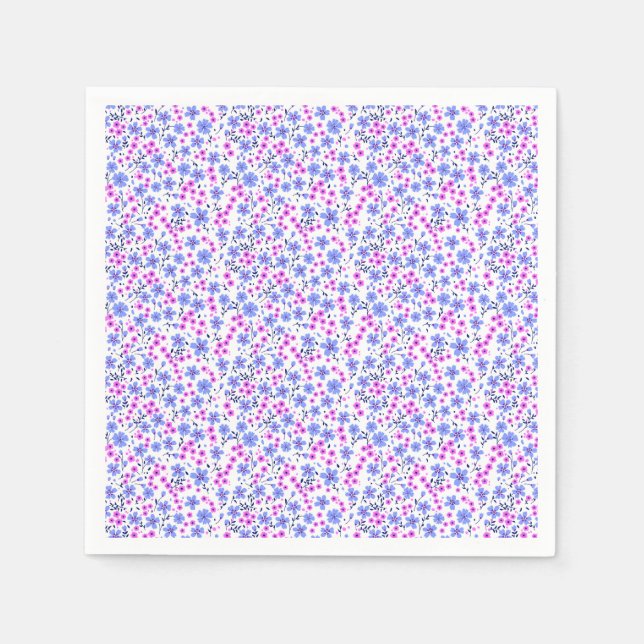 Tiny cute white blue pink floral pattern napkins (Front)
