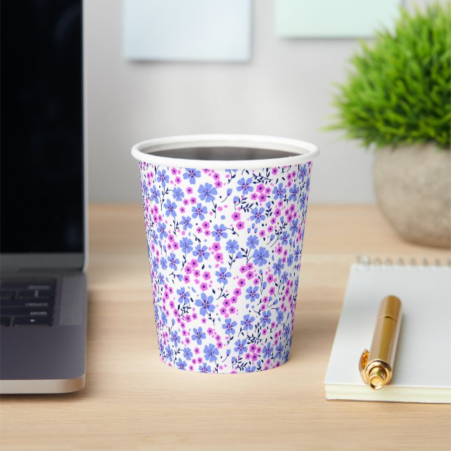 Tiny cute white blue pink floral pattern paper cups (Insitu)