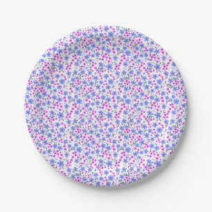 Tiny cute white blue pink floral pattern paper plates