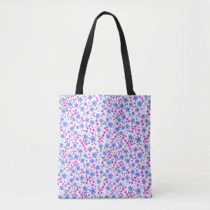 Tiny cute white blue pink floral pattern tote bag