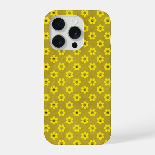Tiny Daisies, happy faces,  in mustard  Iphone Case (Back)