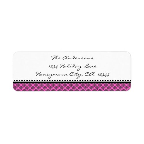 Tiny Damask Black  Bright Pink Address Labels