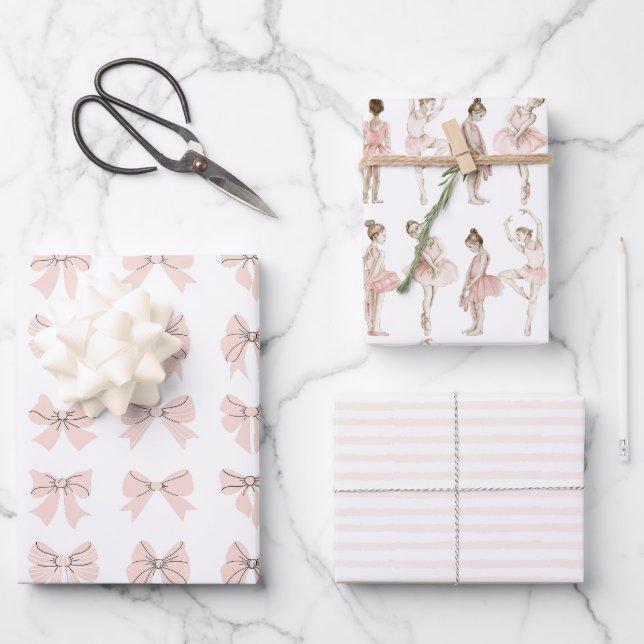 Tiny Dancer Ballerina Pink Girls Birthday Wrapping Paper Sheets (Front)