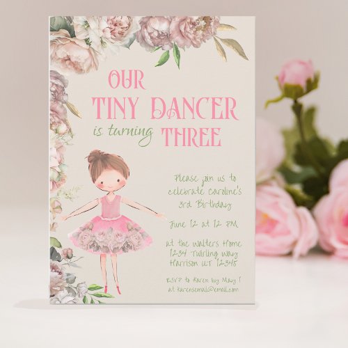 Tiny Dancer Ballerina Third Birthday Invitation