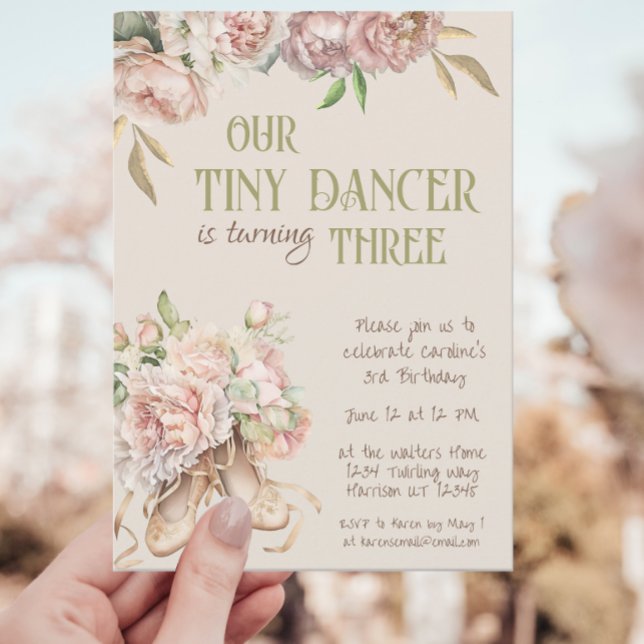 Tiny Dancer Ballet Third Birthday Invitation (Creator Uploaded)