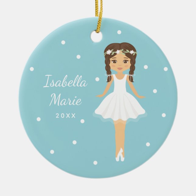 Tiny Dancer Blue Ballerina Ballet Dancer Christmas Ceramic Ornament (Front)