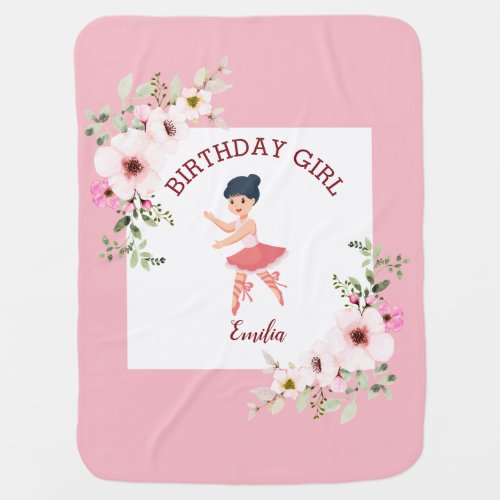 Tiny DancerPink Floral Ballet Birthday Party  Baby Blanket