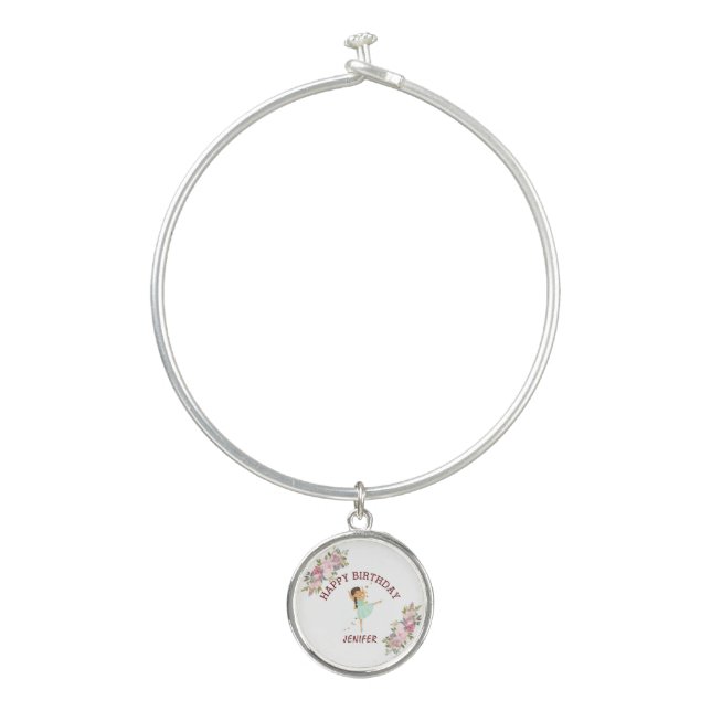  Tiny Dancer | Pink Floral Ballet Birthday Party Bangle Bracelet (Front)