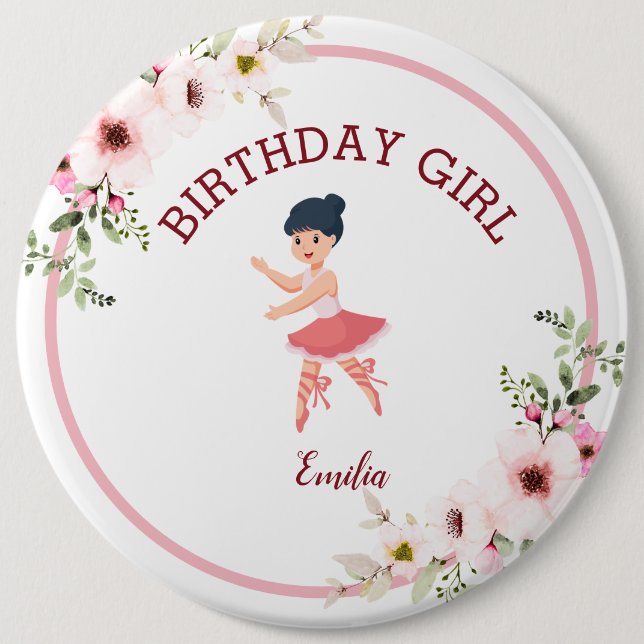 Tiny Dancer | Pink Floral Ballet Birthday Party Bu Button (Front)