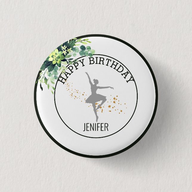 Tiny Dancer | Pink Floral Ballet Birthday Party Button (Front)