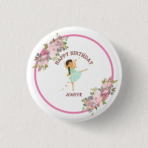 Tiny Dancer Pink Floral Ballet Birthday Party Button