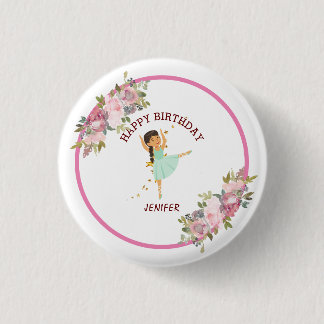 Tiny Dancer | Pink Floral Ballet Birthday Party Button