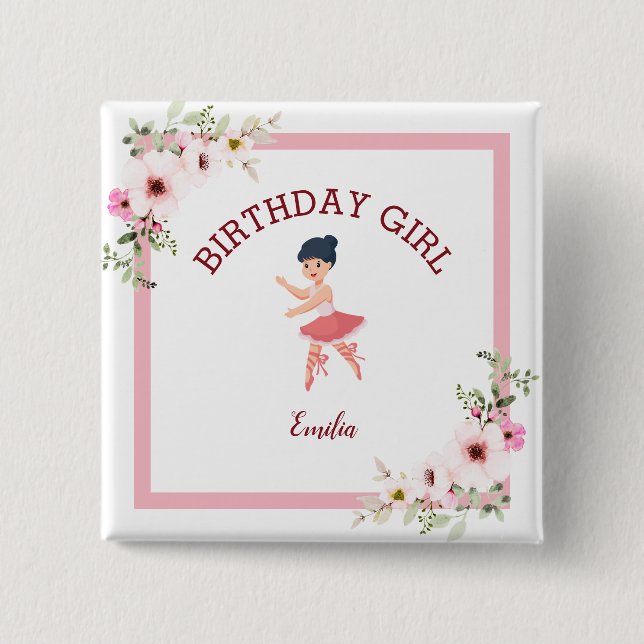 Tiny Dancer|Pink Floral Ballet Birthday Party Button (Front)