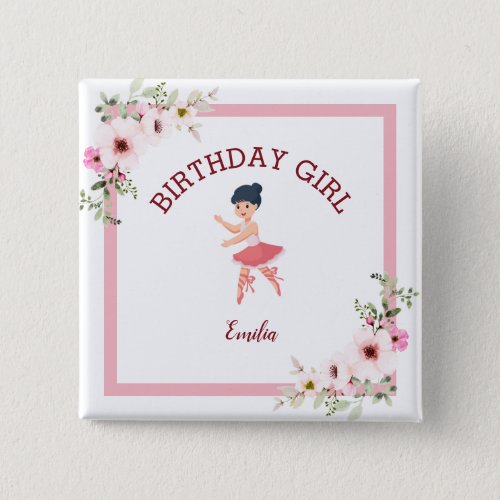 Tiny DancerPink Floral Ballet Birthday Party Button