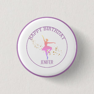 Tiny Dancer Pink Floral Ballet Birthday Party Button