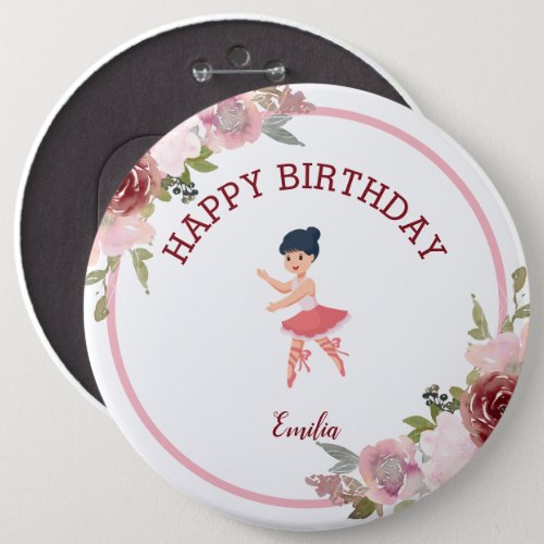 Tiny Dancer  Pink Floral Ballet Birthday Party Button