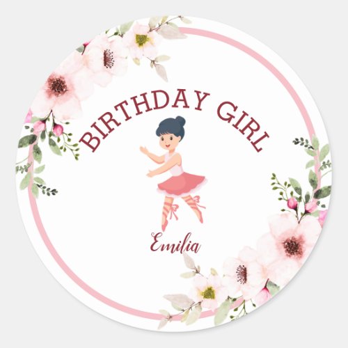 Tiny Dancer  Pink Floral Ballet Birthday Party  Classic Round Sticker