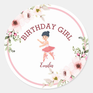 Tiny Dancer Pink Floral Ballet Birthday Party Classic Round Sticker