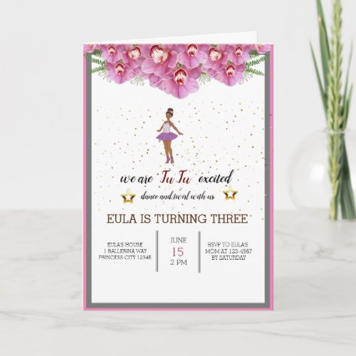 Tiny Dancer Pink Floral Ballet Birthday Party  Invitation