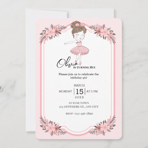 Tiny Dancer  Pink Floral Ballet Birthday Party Invitation