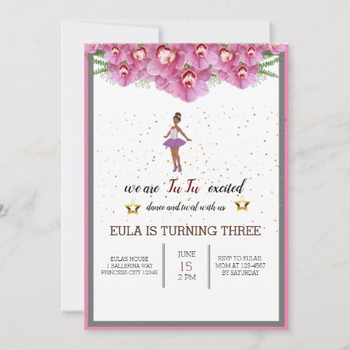 Tiny Dancer Pink Floral Ballet Birthday Party  Invitation