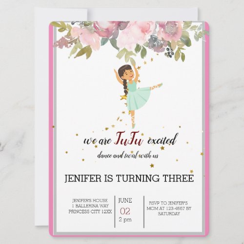 Tiny Dancer  Pink Floral Ballet Birthday Party Invitation