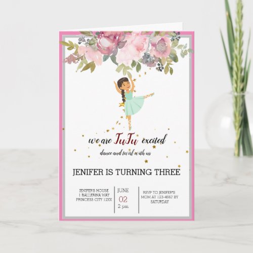 Tiny Dancer  Pink Floral Ballet Birthday Party Invitation