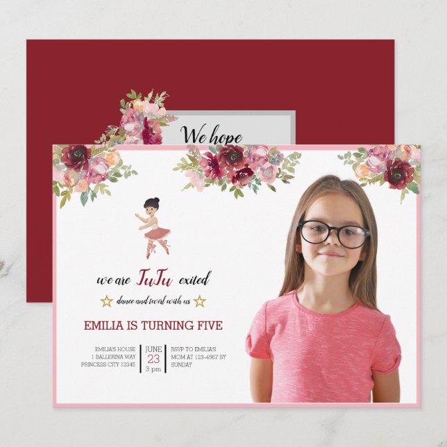 Tiny Dancer | Pink Floral Ballet Birthday Party Invitation (Front/Back)