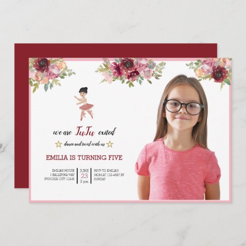 Tiny Dancer  Pink Floral Ballet Birthday Party Invitation