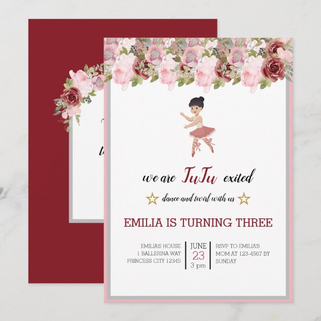Tiny Dancer | Pink Floral Ballet Birthday Party Invitation (Front/Back)