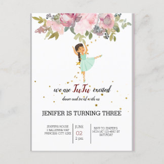 Tiny Dancer | Pink Floral Ballet Birthday Party Invitation Postcard