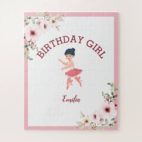Tiny DancerPink Floral Ballet Birthday Party  Jigsaw Puzzle