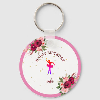 Tiny Dancer Pink Floral Ballet Birthday Party Keychain