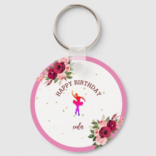 Tiny Dancer Pink Floral Ballet Birthday Party  Keychain