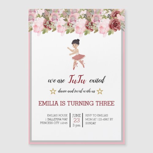 Tiny Dancer  Pink Floral Ballet Birthday Party Magnetic Invitation