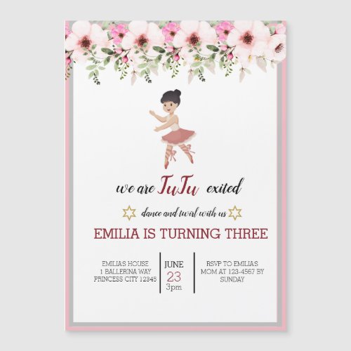 Tiny Dancer  Pink Floral Ballet Birthday Party  Magnetic Invitation