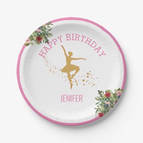 Tiny Dancer  Pink Floral Ballet Birthday Party Paper Plates