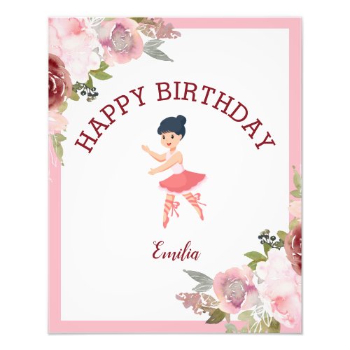  Tiny DancerPink Floral Ballet Birthday Party Photo Print