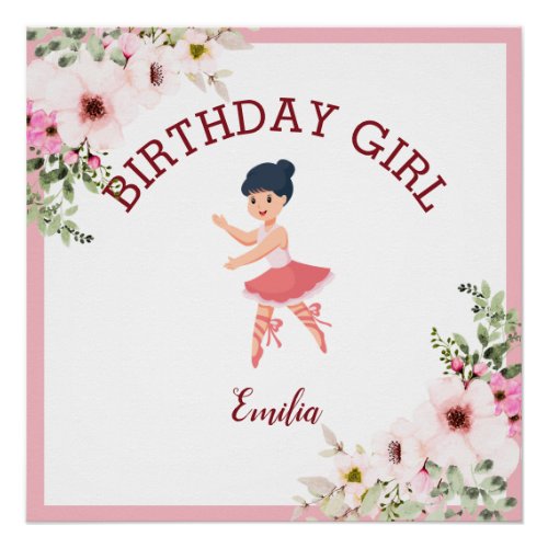 Tiny DancerPink Floral Ballet Birthday Party Poster