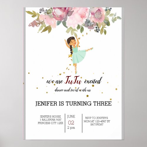 Tiny Dancer  Pink Floral Ballet Birthday Party Poster