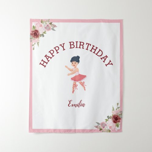  Tiny DancerPink Floral Ballet Birthday Party Tapestry