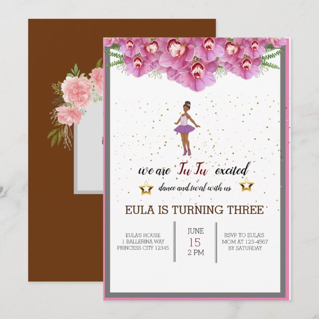 Tiny Dancer Pink Floral Ballet Birthday Party  Thank You Card (Front/Back)