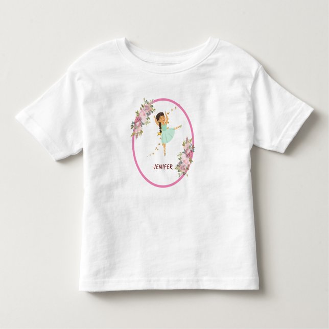  Tiny Dancer | Pink Floral Ballet Birthday Party Toddler T-shirt (Front)